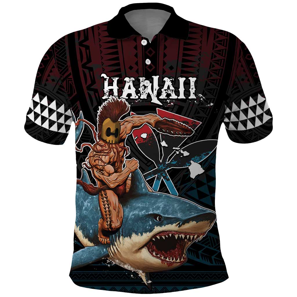 Hawaii Ikaika Polo Shirt Hawaiian Mythic Koa Tribal Warrior LT05 Black - Polynesian Pride