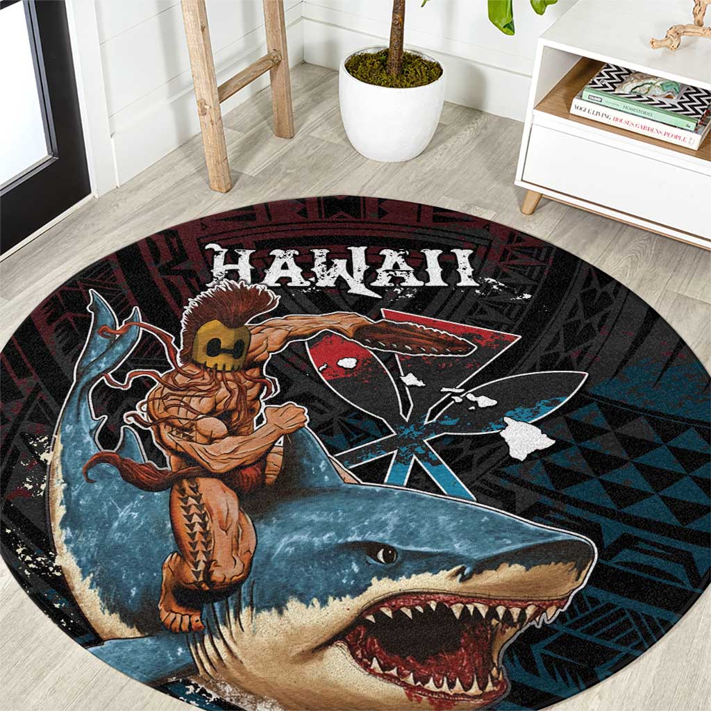 Hawaii Ikaika Round Carpet Hawaiian Mythic Koa Tribal Warrior