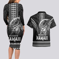 Hawaiian Ikaika Warrior Couples Matching Long Sleeve Bodycon Dress and Hawaiian Shirt Tribal Pattern