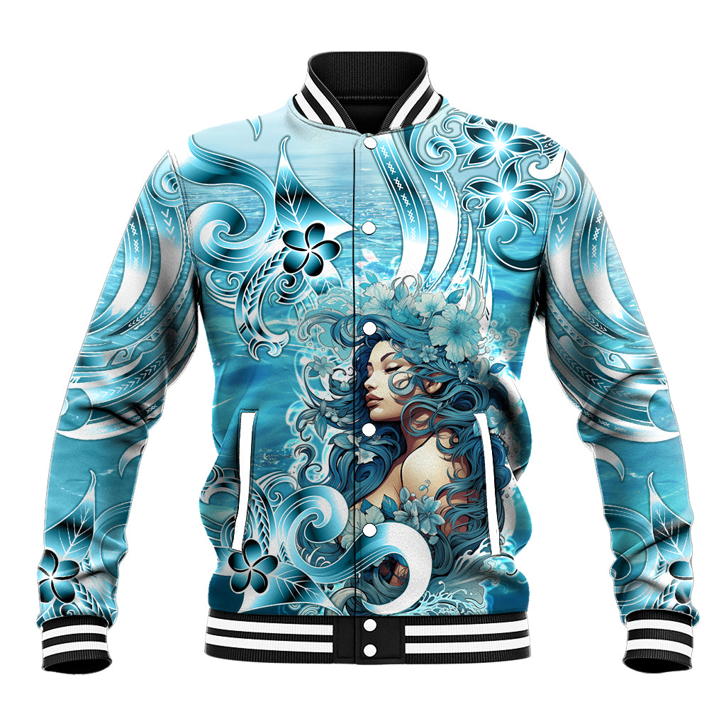Hawaii Namaka Goddess Of The Sea Baseball Jacket Polynesian Style LT05 Unisex Turquoise - Polynesian Pride