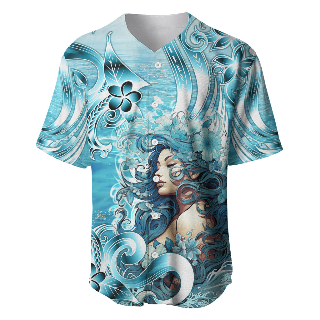 Hawaii Namaka Goddess Of The Sea Baseball Jersey Polynesian Style LT05 Turquoise - Polynesian Pride