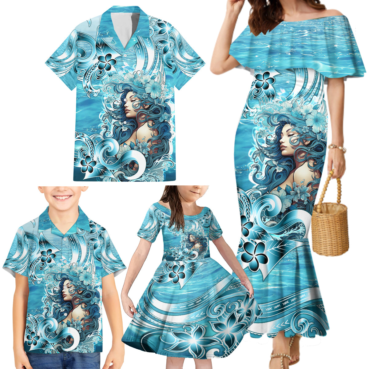 Hawaii Namaka Goddess Of The Sea Family Matching Mermaid Dress and Hawaiian Shirt Polynesian Style LT05 - Polynesian Pride