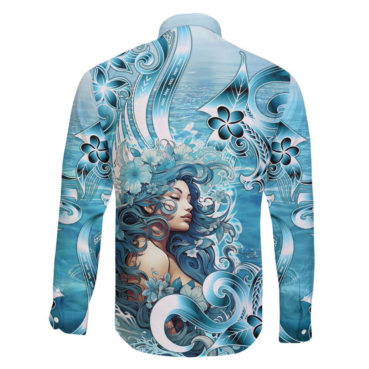 Hawaii Namaka Goddess Of The Sea Family Matching Off Shoulder Short Dress and Hawaiian Shirt Polynesian Style LT05 - Polynesian Pride