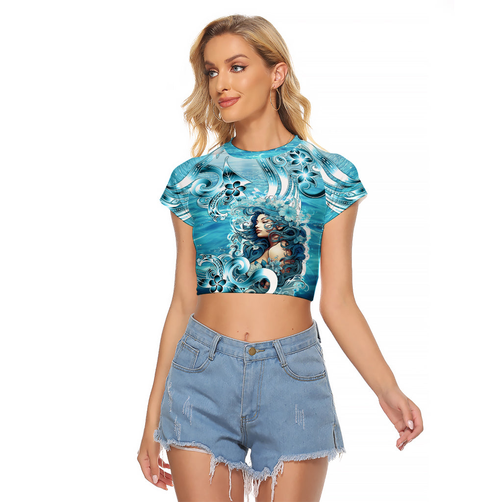 Hawaii Namaka Goddess Of The Sea Raglan Cropped T Shirt Polynesian Style LT05 Female Turquoise - Polynesian Pride