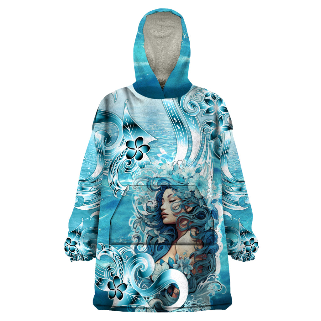 Hawaii Namaka Goddess Of The Sea Wearable Blanket Hoodie Polynesian Style LT05 One Size Turquoise - Polynesian Pride