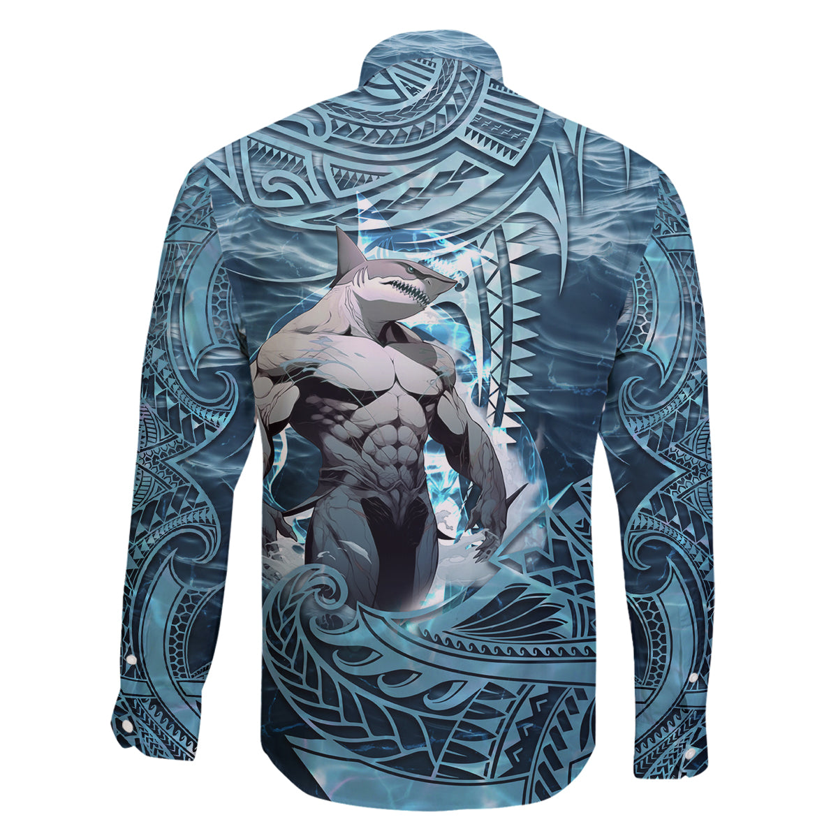 Hawaiian Shark God Kamohoalii Family Matching Long Sleeve Bodycon Dress and Hawaiian Shirt Polynesian Style LT05 - Polynesian Pride