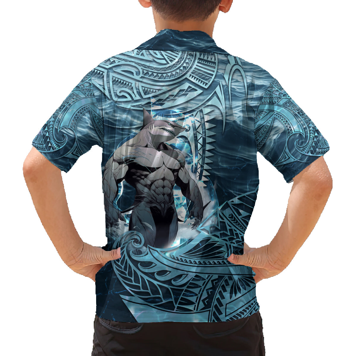 Hawaiian Shark God Kamohoalii Family Matching Tank Maxi Dress and Hawaiian Shirt Polynesian Style LT05 - Polynesian Pride