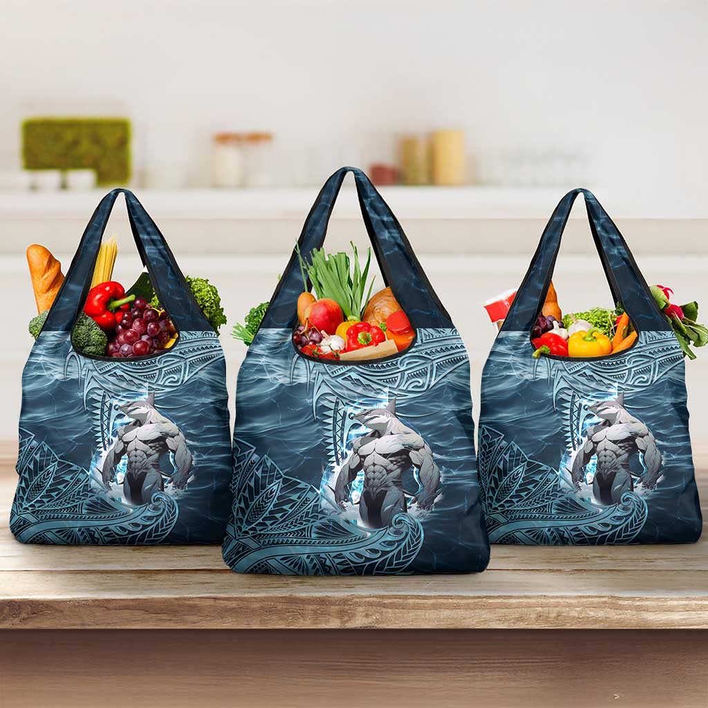 Hawaiian Shark God Kamohoalii Grocery Bag Polynesian Style LT05 3-pack One Size Blue - Polynesian Pride