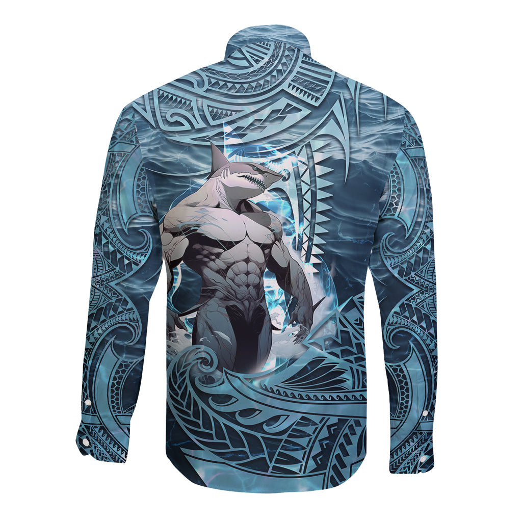 Hawaiian Shark God Kamohoalii Long Sleeve Button Shirt Polynesian Style LT05 - Polynesian Pride
