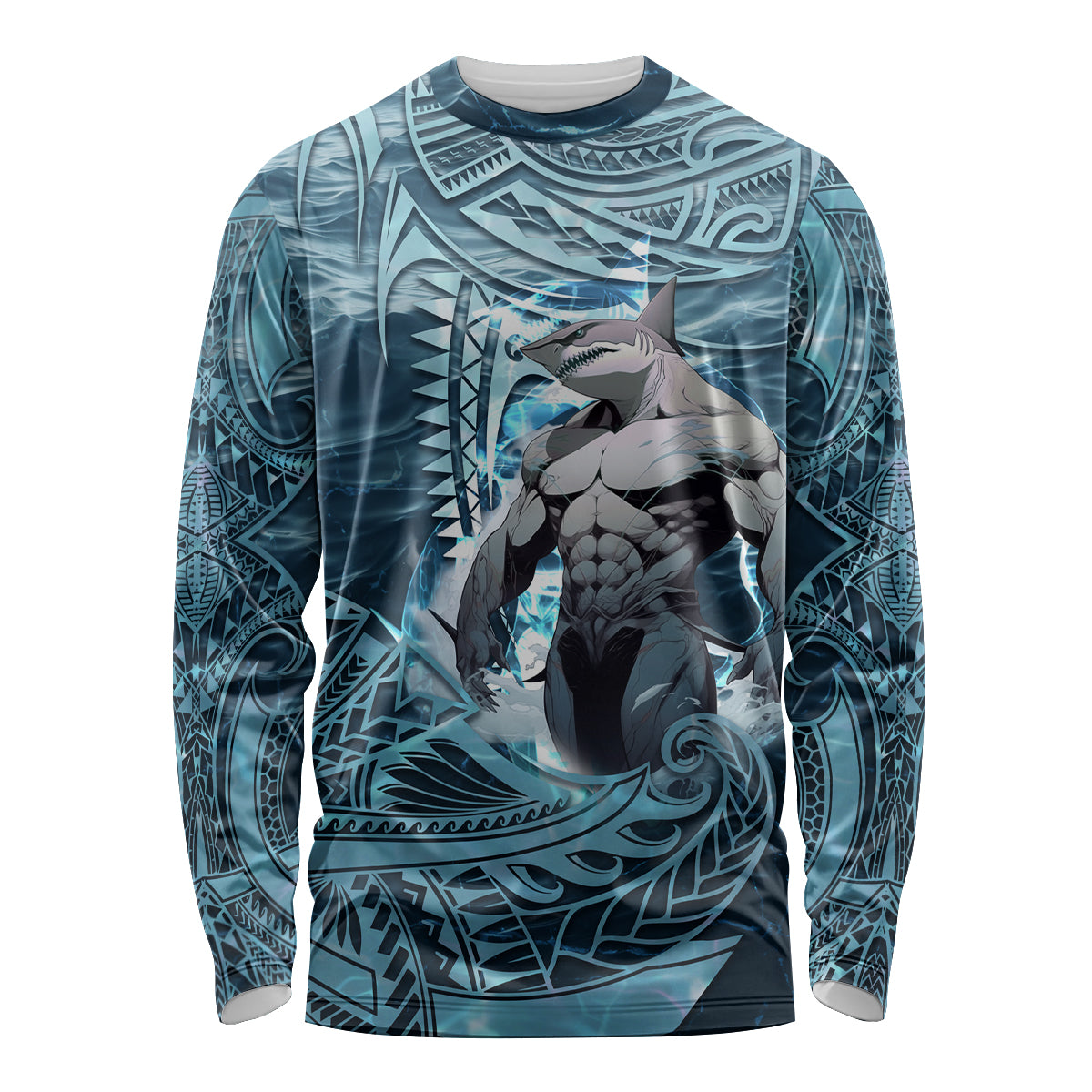 Hawaiian Shark God Kamohoalii Long Sleeve Shirt Polynesian Style LT05 Unisex Blue - Polynesian Pride