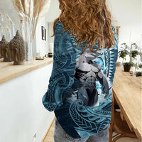 Hawaiian Shark God Kamohoalii Women Casual Shirt Polynesian Style LT05 - Polynesian Pride