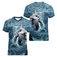 Hawaiian Shark God Kamohoalii Women V Neck T Shirt Polynesian Style LT05 - Polynesian Pride