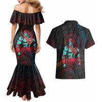 Hawaiian Demigod Maui Couples Matching Mermaid Dress and Hawaiian Shirt Polynesian Mythology LT05 - Polynesian Pride