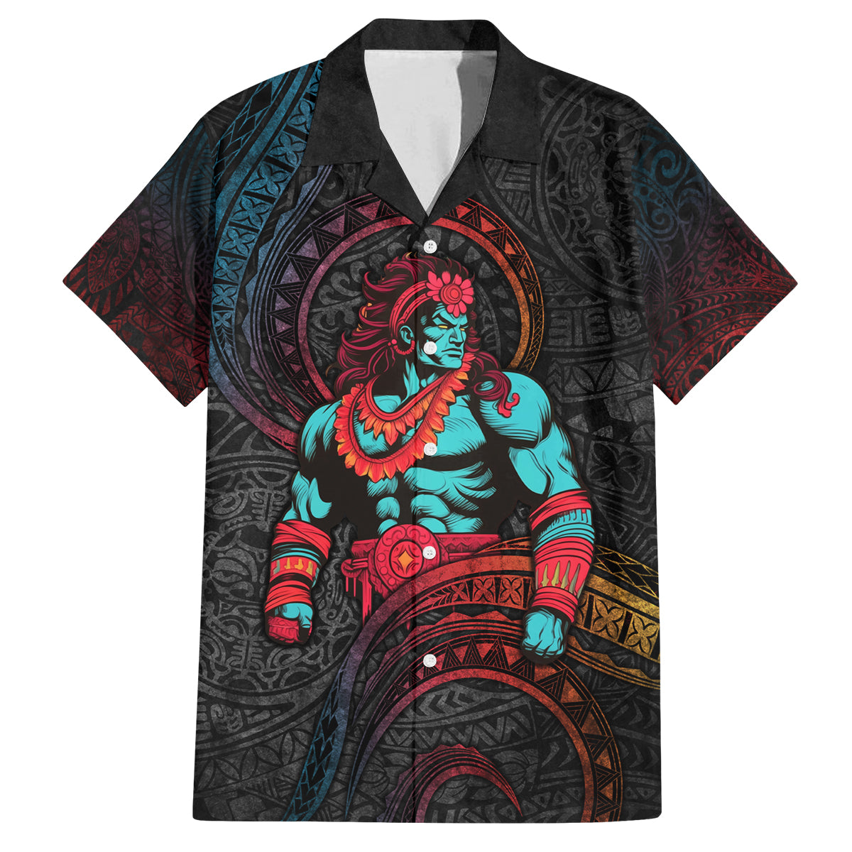 Hawaiian Demigod Maui Family Matching Long Sleeve Bodycon Dress and Hawaiian Shirt Polynesian Mythology LT05 Dad's Shirt - Short Sleeve Black - Polynesian Pride
