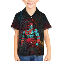 Hawaiian Demigod Maui Family Matching Off Shoulder Maxi Dress and Hawaiian Shirt Polynesian Mythology LT05 Son's Shirt Black - Polynesian Pride
