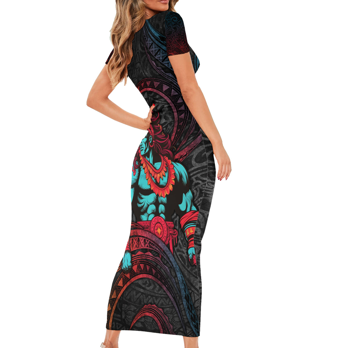 Hawaiian Demigod Maui Family Matching Short Sleeve Bodycon Dress and Hawaiian Shirt Polynesian Mythology LT05 - Polynesian Pride
