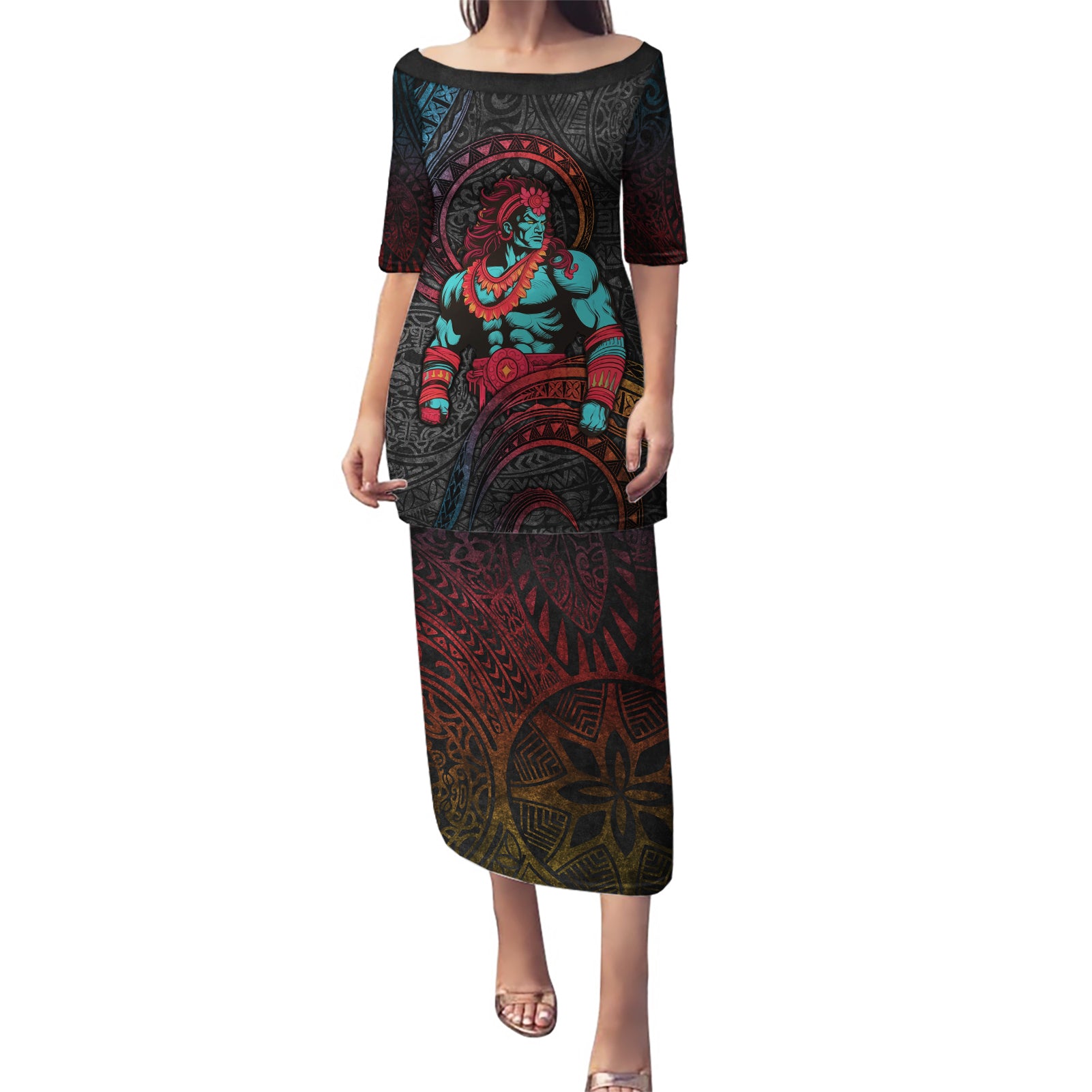 Hawaiian Demigod Maui Puletasi Polynesian Mythology LT05 Long Dress Black - Polynesian Pride