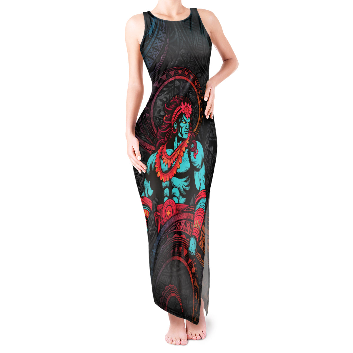 Hawaiian Demigod Maui Tank Maxi Dress Polynesian Mythology LT05 Women Black - Polynesian Pride