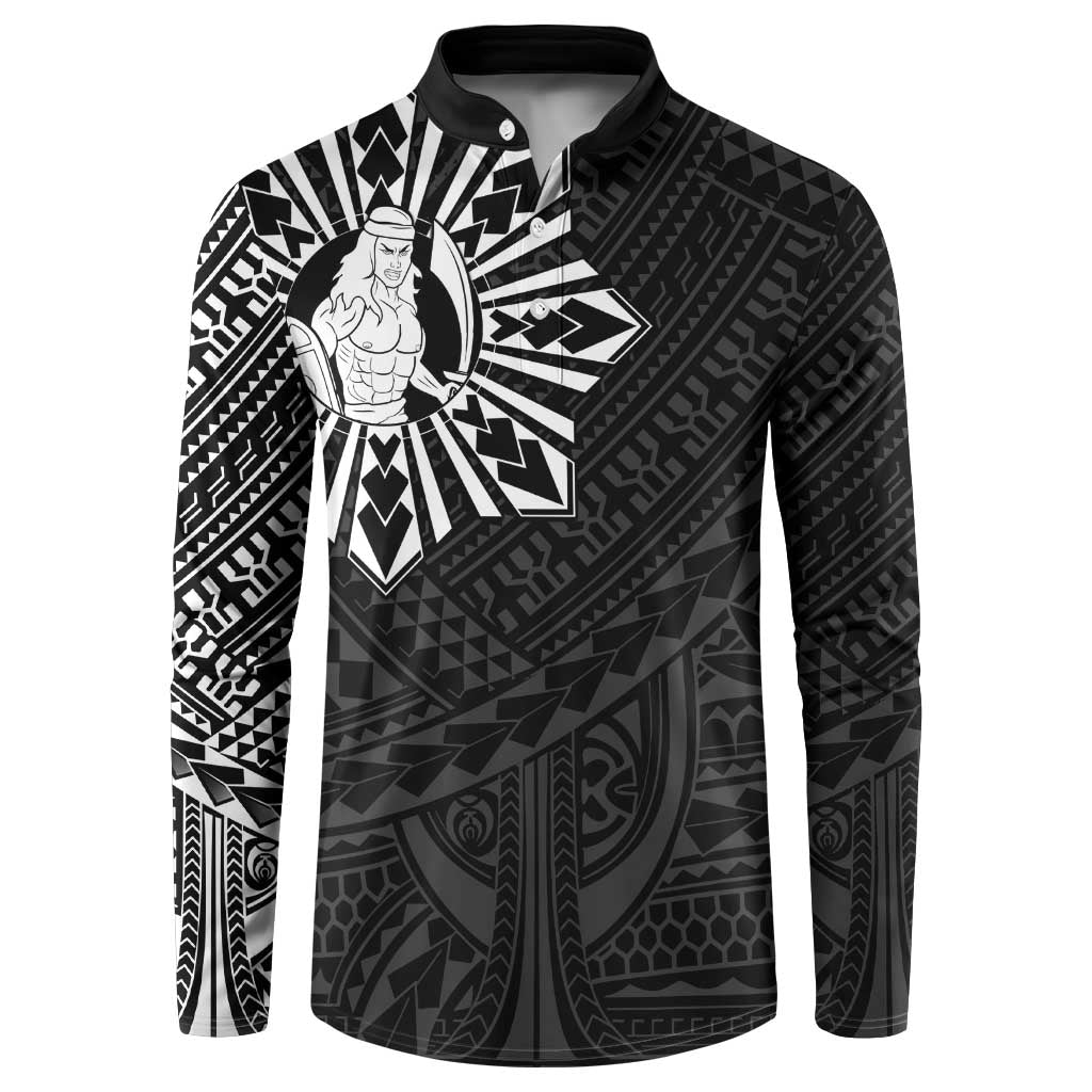 Philippines Tribal Button Sweatshirt King Lapu Lapu Black Version