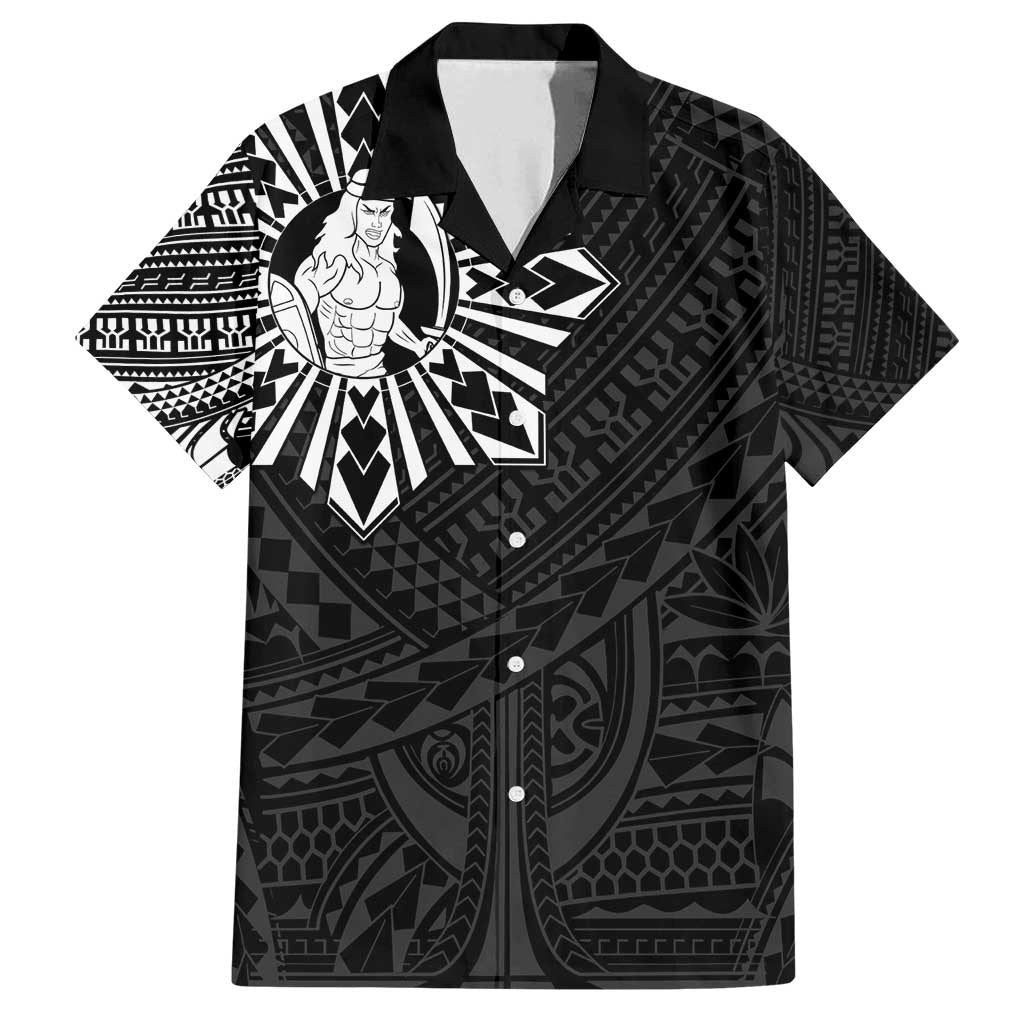 Philippines Tribal Family Matching Long Sleeve Bodycon Dress and Hawaiian Shirt King Lapu Lapu Black Version