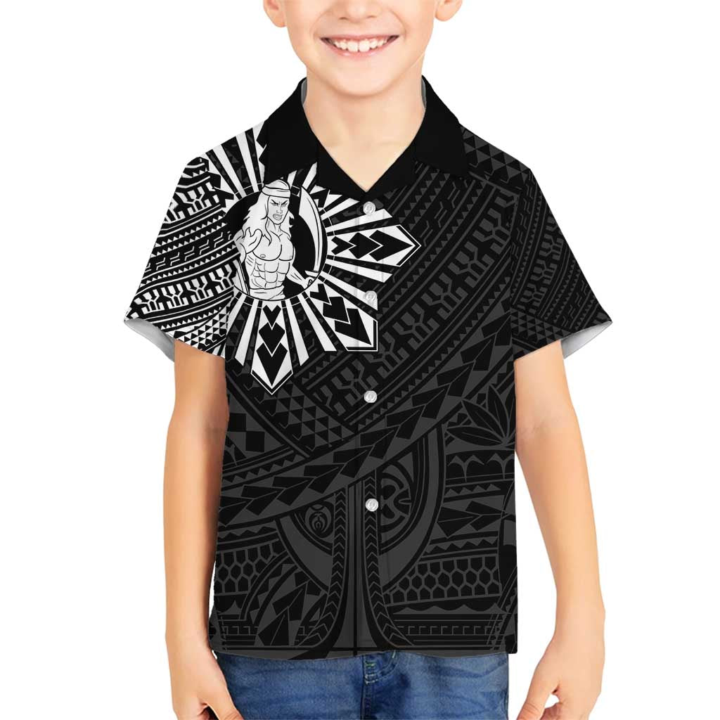 Philippines Tribal Family Matching Long Sleeve Bodycon Dress and Hawaiian Shirt King Lapu Lapu Black Version