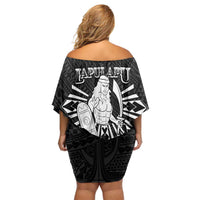 Philippines Tribal Family Matching Off Shoulder Short Dress and Hawaiian Shirt King Lapu Lapu Black Version