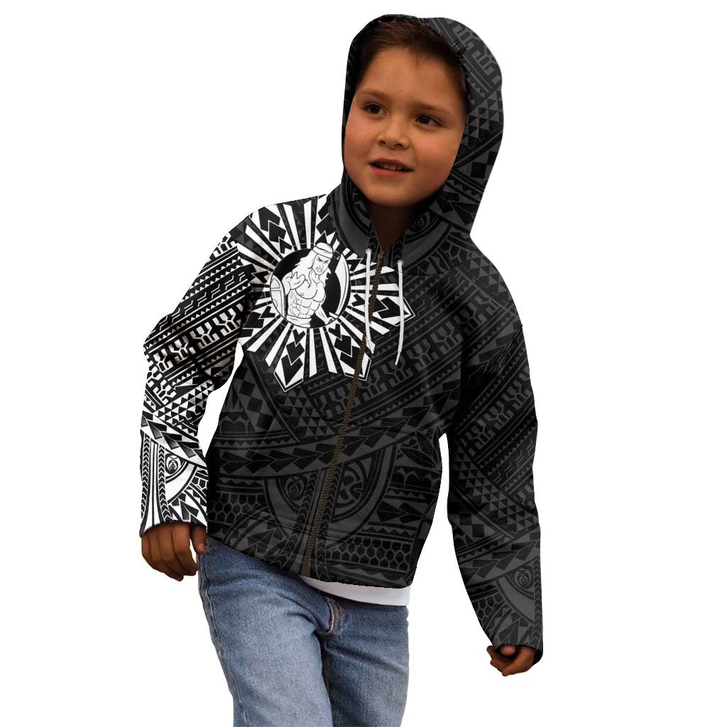 Philippines Tribal Kid Hoodie King Lapu Lapu Black Version