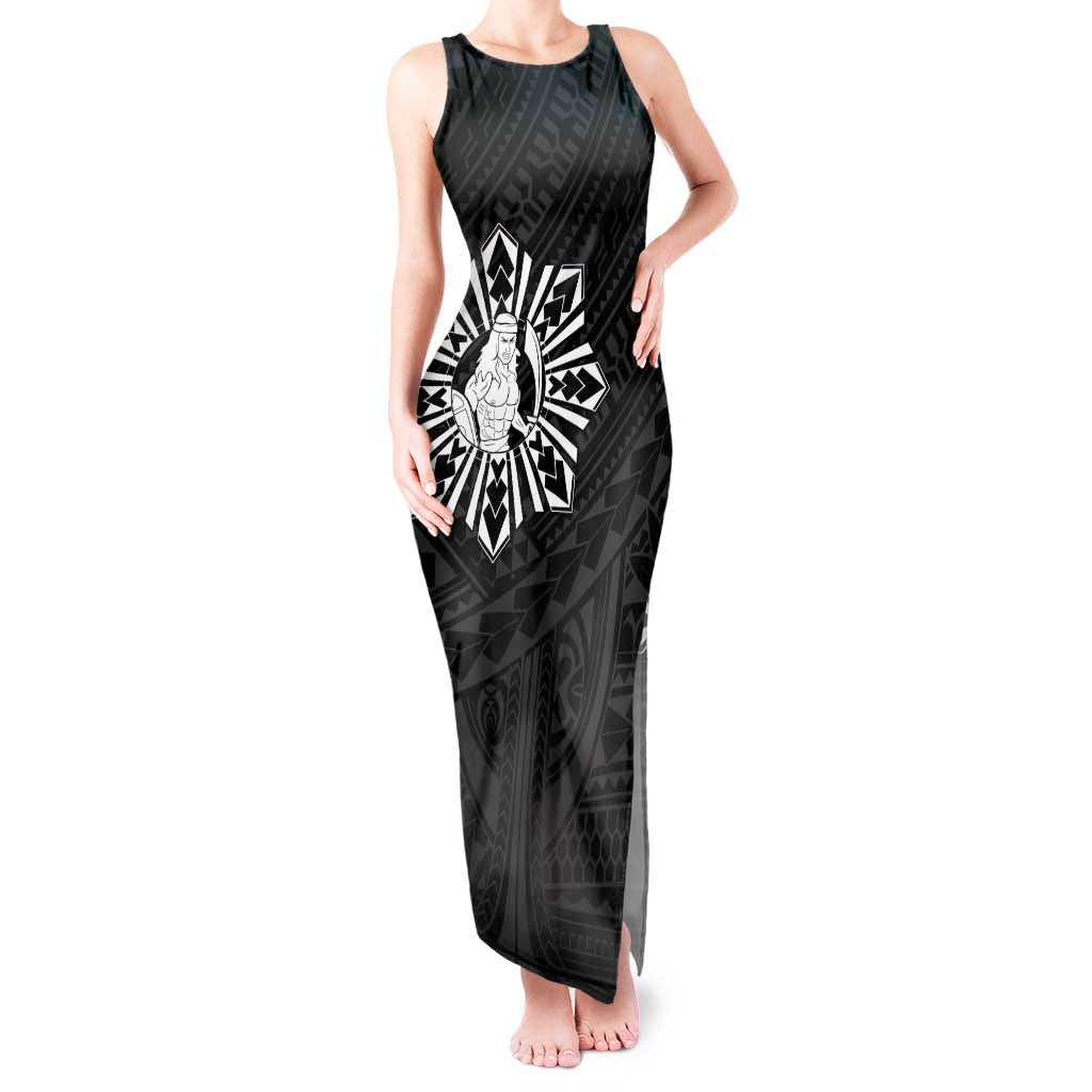 Philippines Tribal Tank Maxi Dress King Lapu Lapu Black Version