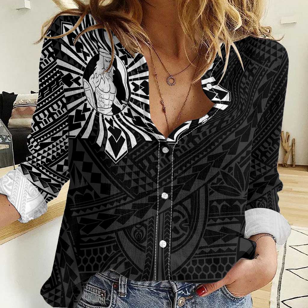 Philippines Tribal Women Casual Shirt King Lapu Lapu Black Version