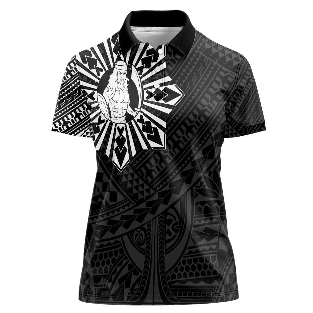 Philippines Tribal Women Polo Shirt King Lapu Lapu Black Version