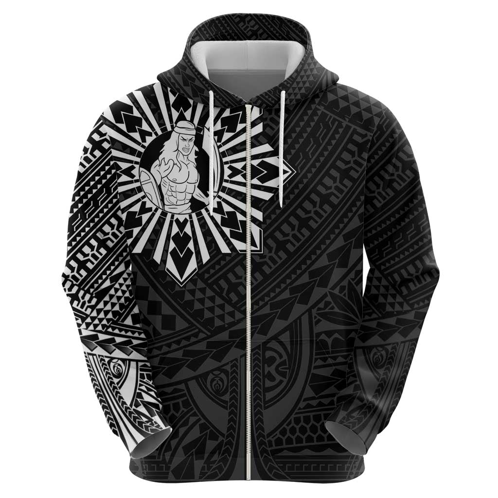Philippines Tribal Zip Hoodie King Lapu Lapu Black Version