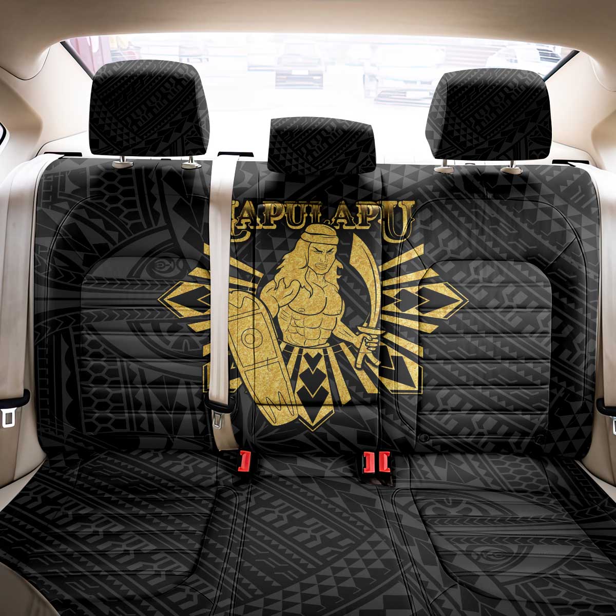 Philippines Tribal Back Car Seat Cover King Lapu Lapu Gold Version