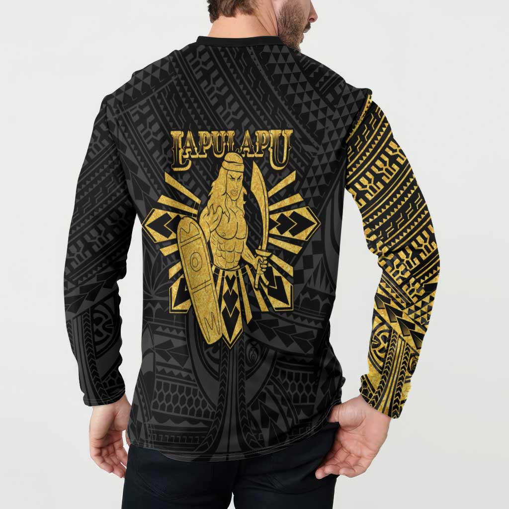Philippines Tribal Button Sweatshirt King Lapu Lapu Gold Version