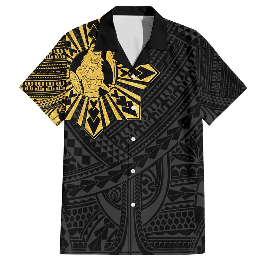 Philippines Tribal Family Matching Long Sleeve Bodycon Dress and Hawaiian Shirt King Lapu Lapu Gold Version