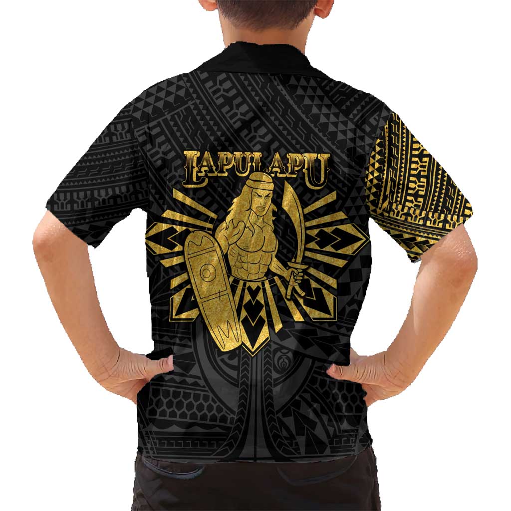 Philippines Tribal Family Matching Off Shoulder Maxi Dress and Hawaiian Shirt King Lapu Lapu Gold Version