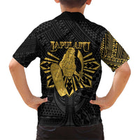 Philippines Tribal Family Matching Short Sleeve Bodycon Dress and Hawaiian Shirt King Lapu Lapu Gold Version