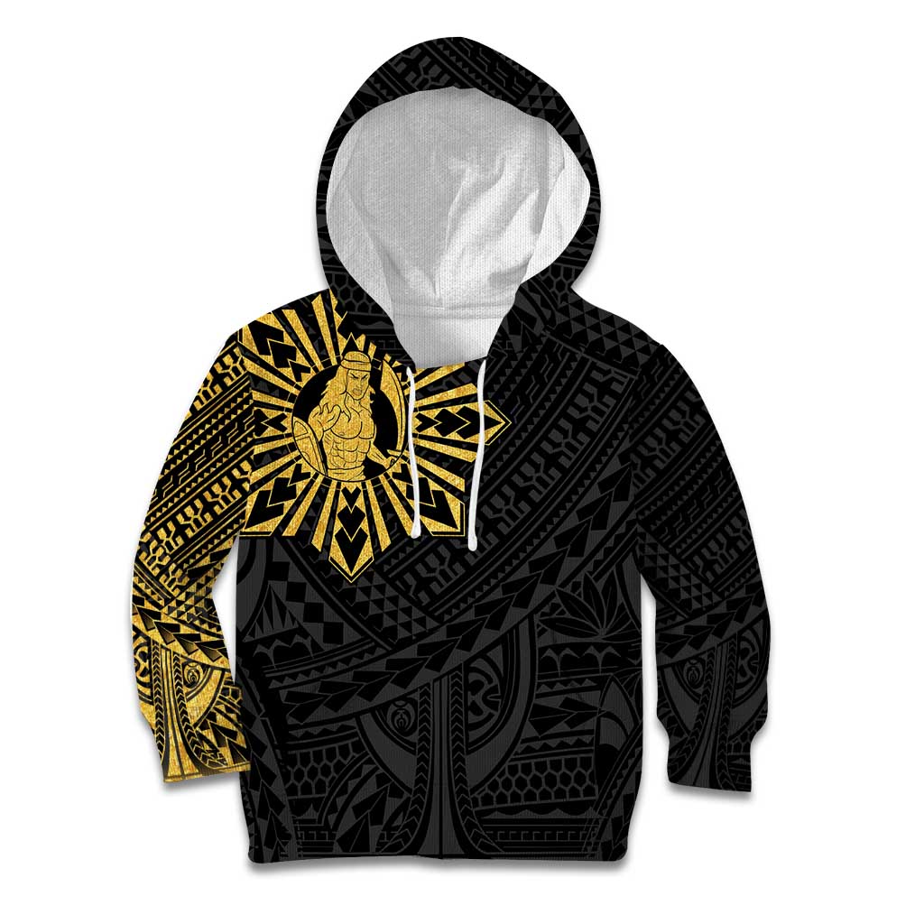 Philippines Tribal Kid Hoodie King Lapu Lapu Gold Version