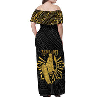 Philippines Tribal Off Shoulder Maxi Dress King Lapu Lapu Gold Version