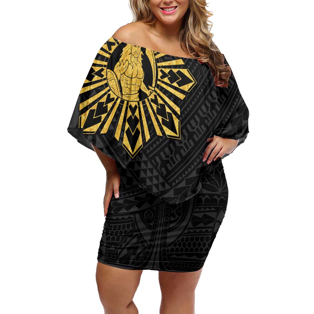 Philippines Tribal Off Shoulder Short Dress King Lapu Lapu Gold Version