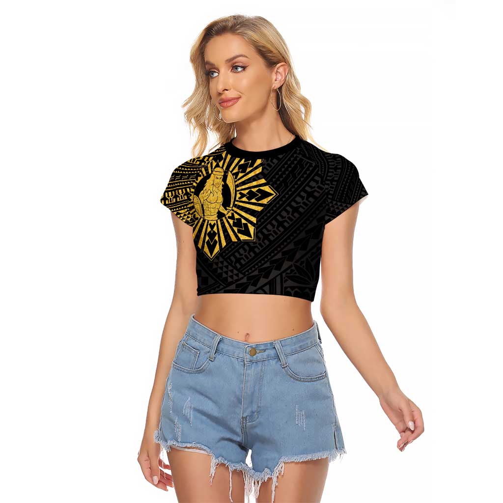 Philippines Tribal Raglan Cropped T Shirt King Lapu Lapu Gold Version
