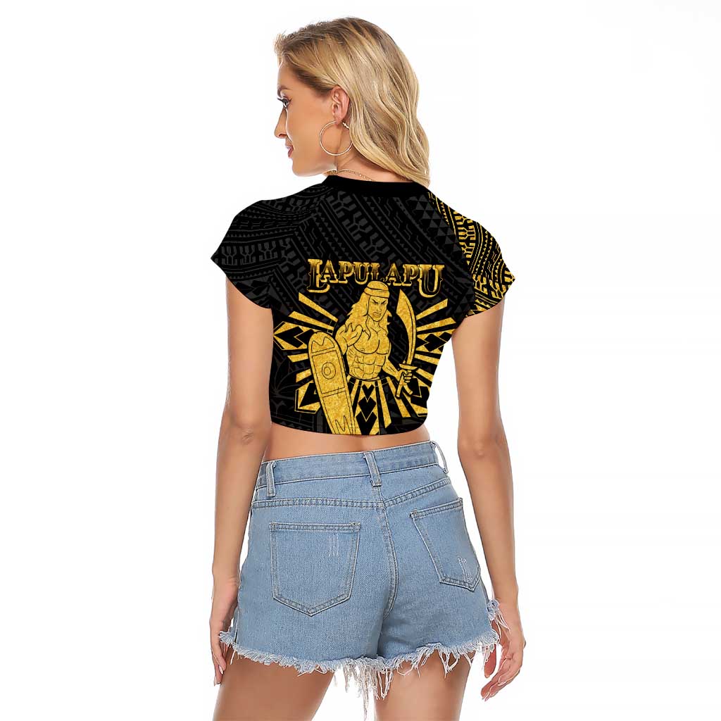 Philippines Tribal Raglan Cropped T Shirt King Lapu Lapu Gold Version