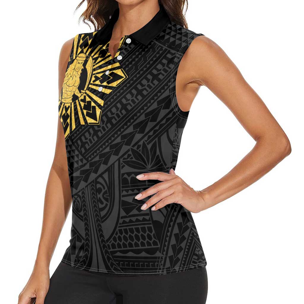 Philippines Tribal Women Sleeveless Polo Shirt King Lapu Lapu Gold Version
