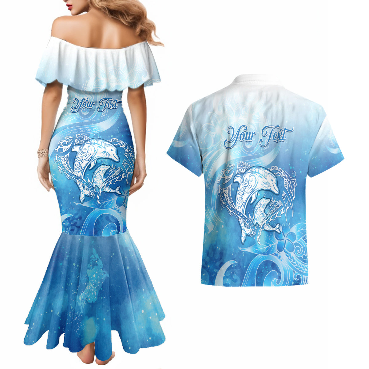 Mother's Love Is Deeper Than Ocean Couples Matching Mermaid Dress and Hawaiian Shirt Polynesian Style
