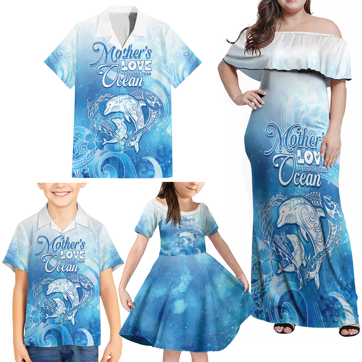 Mother's Love Is Deeper Than Ocean Family Matching Off Shoulder Maxi Dress and Hawaiian Shirt Polynesian Style