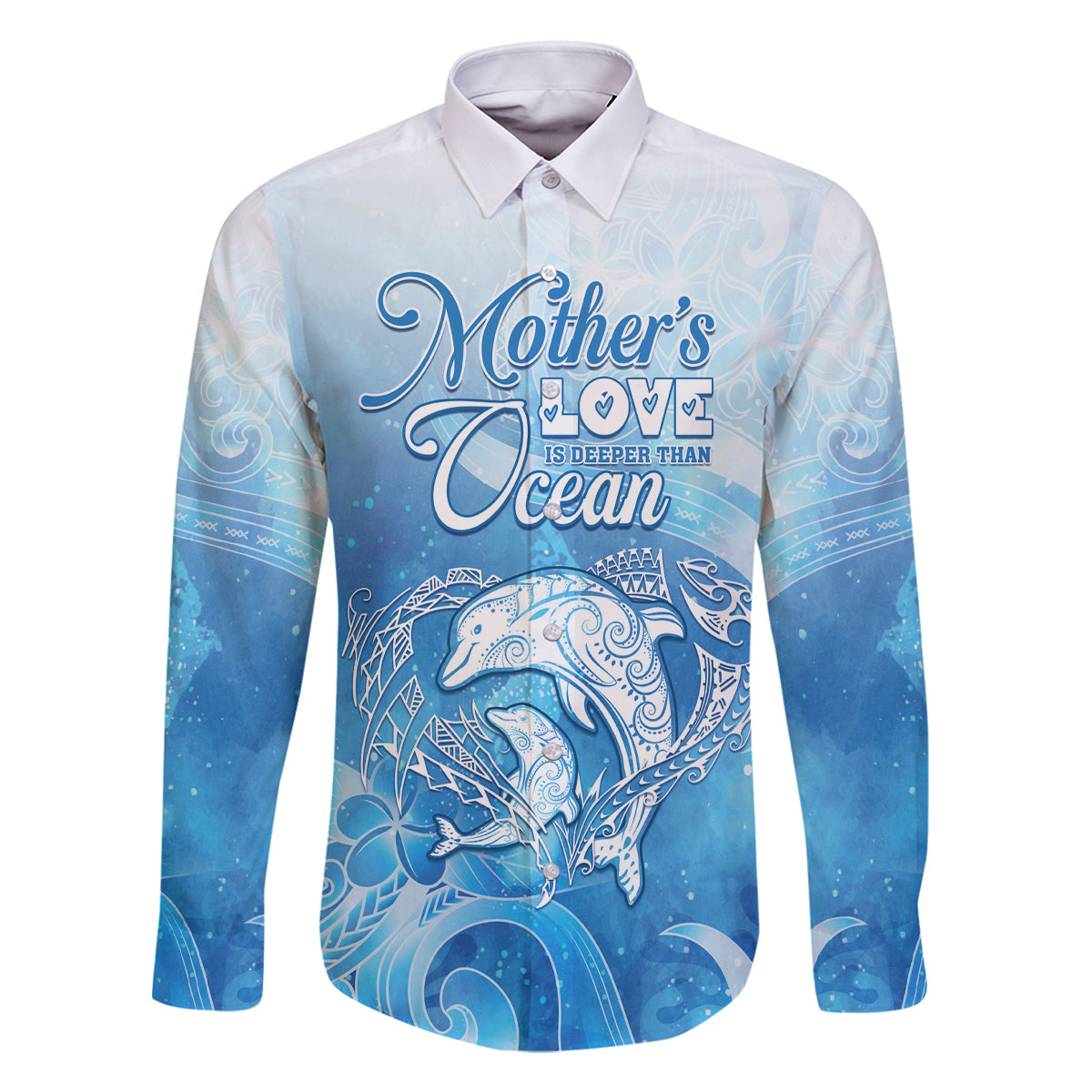 Mother's Love Is Deeper Than Ocean Family Matching Off Shoulder Maxi Dress and Hawaiian Shirt Polynesian Style LT05 Dad's Shirt - Long Sleeve Blue - Polynesian Pride
