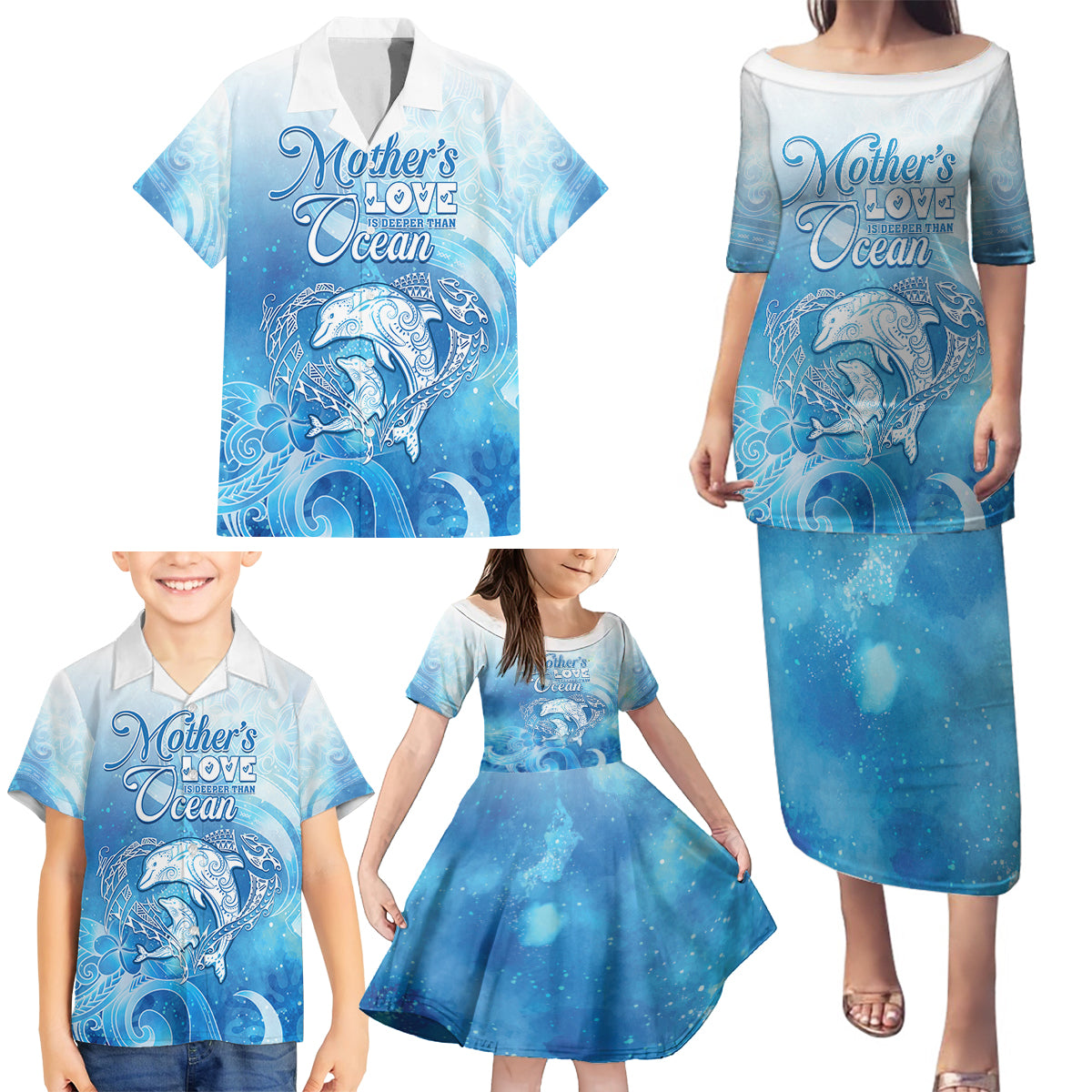 Mother's Love Is Deeper Than Ocean Family Matching Puletasi and Hawaiian Shirt Polynesian Style