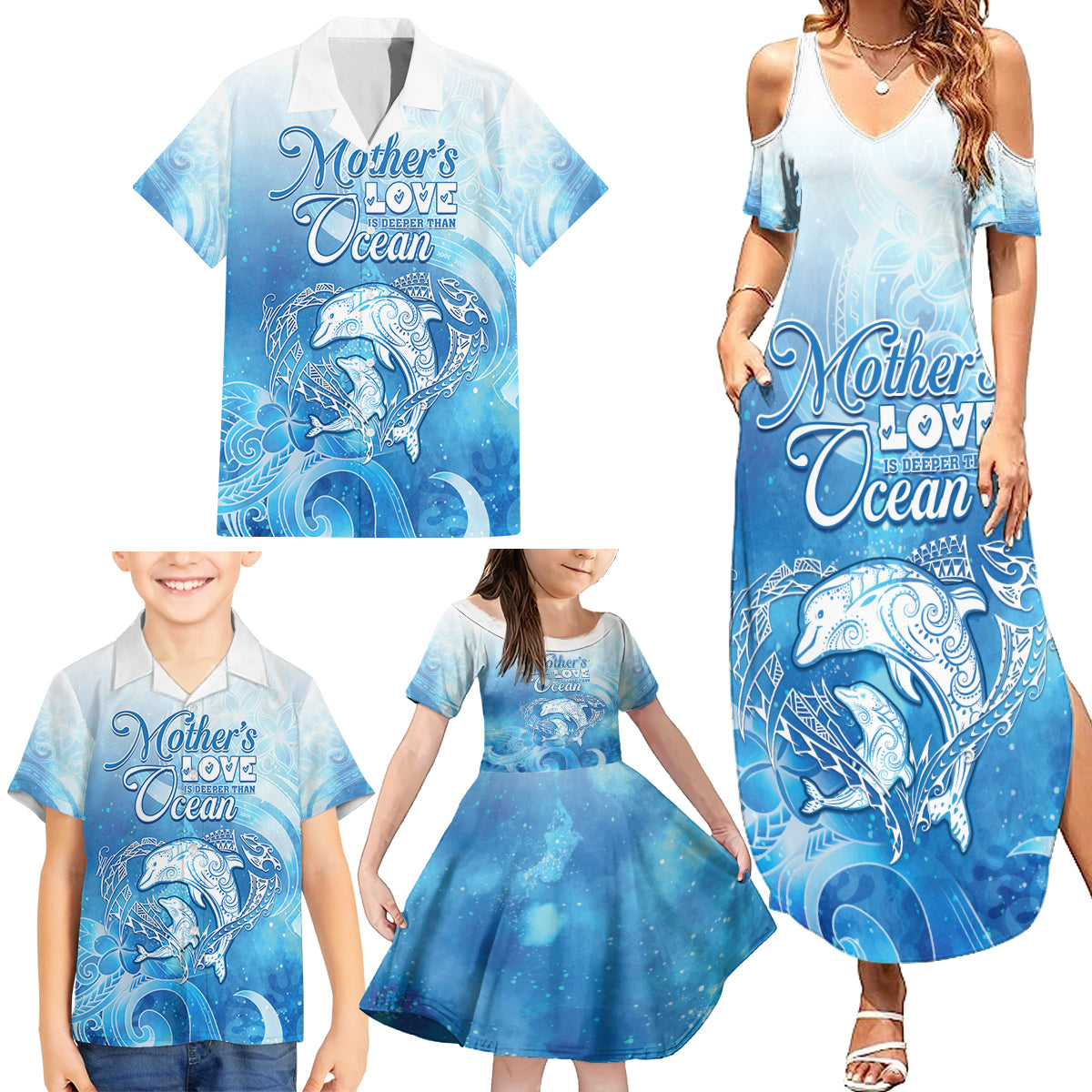 Mother's Love Is Deeper Than Ocean Family Matching Summer Maxi Dress and Hawaiian Shirt Polynesian Style