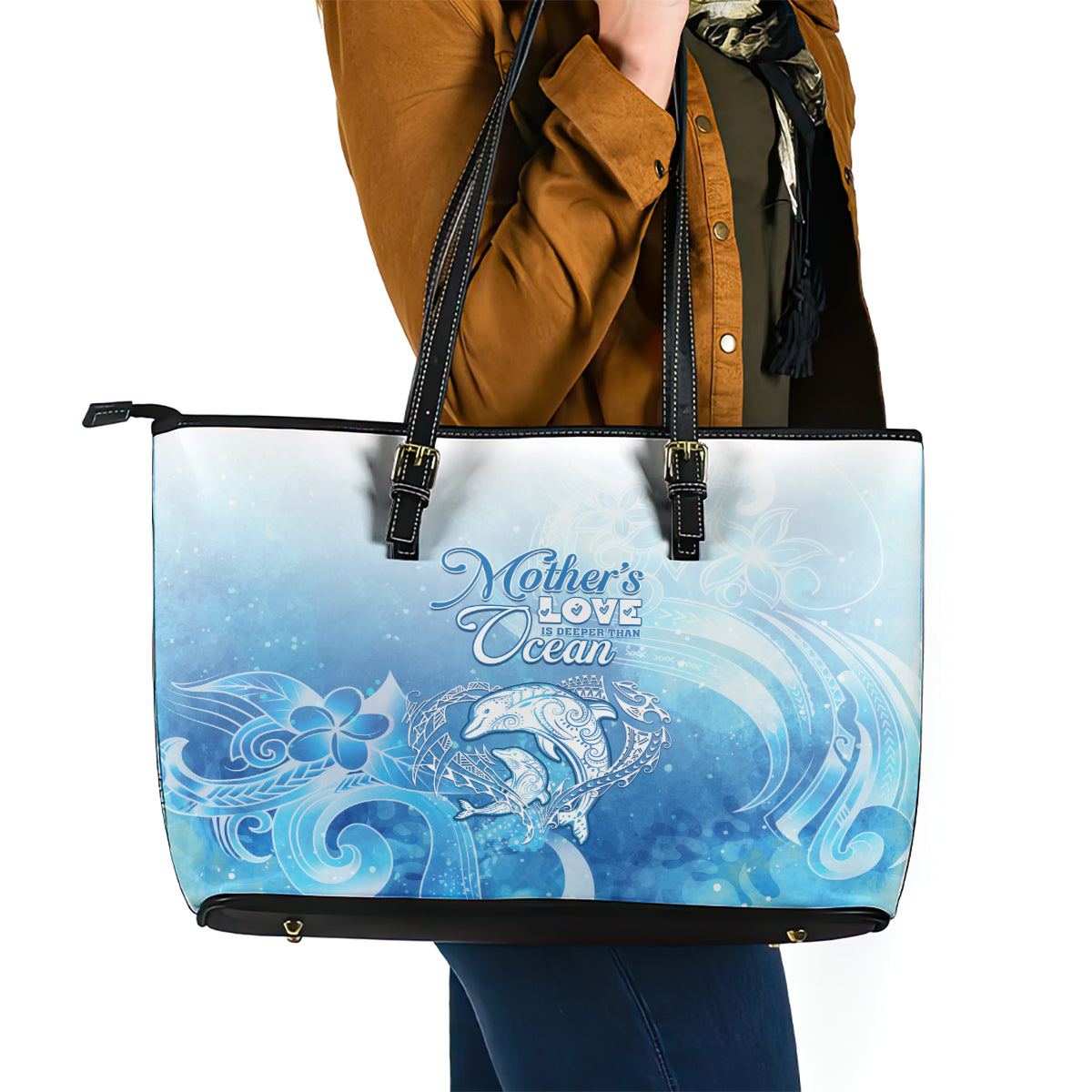 Mother's Love Is Deeper Than Ocean Leather Tote Bag Polynesian Style LT05 - Polynesian Pride