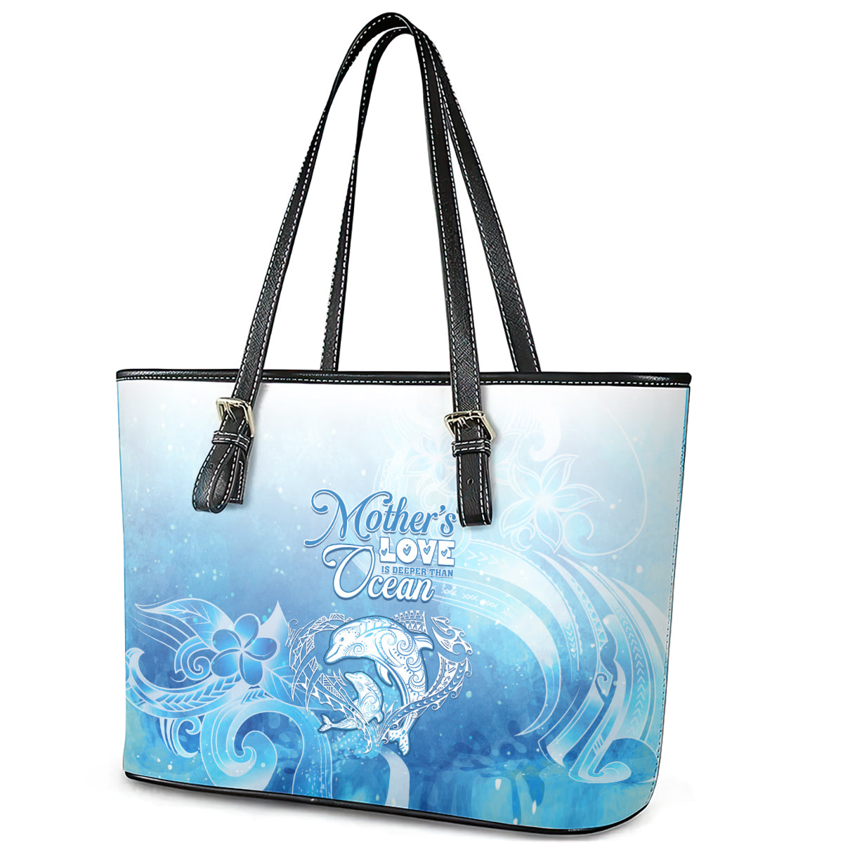 Mother's Love Is Deeper Than Ocean Leather Tote Bag Polynesian Style LT05 - Polynesian Pride