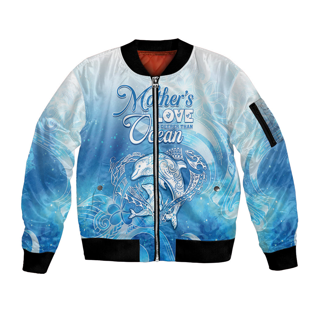 Mother's Love Is Deeper Than Ocean Sleeve Zip Bomber Jacket Polynesian Style LT05 Unisex Blue - Polynesian Pride
